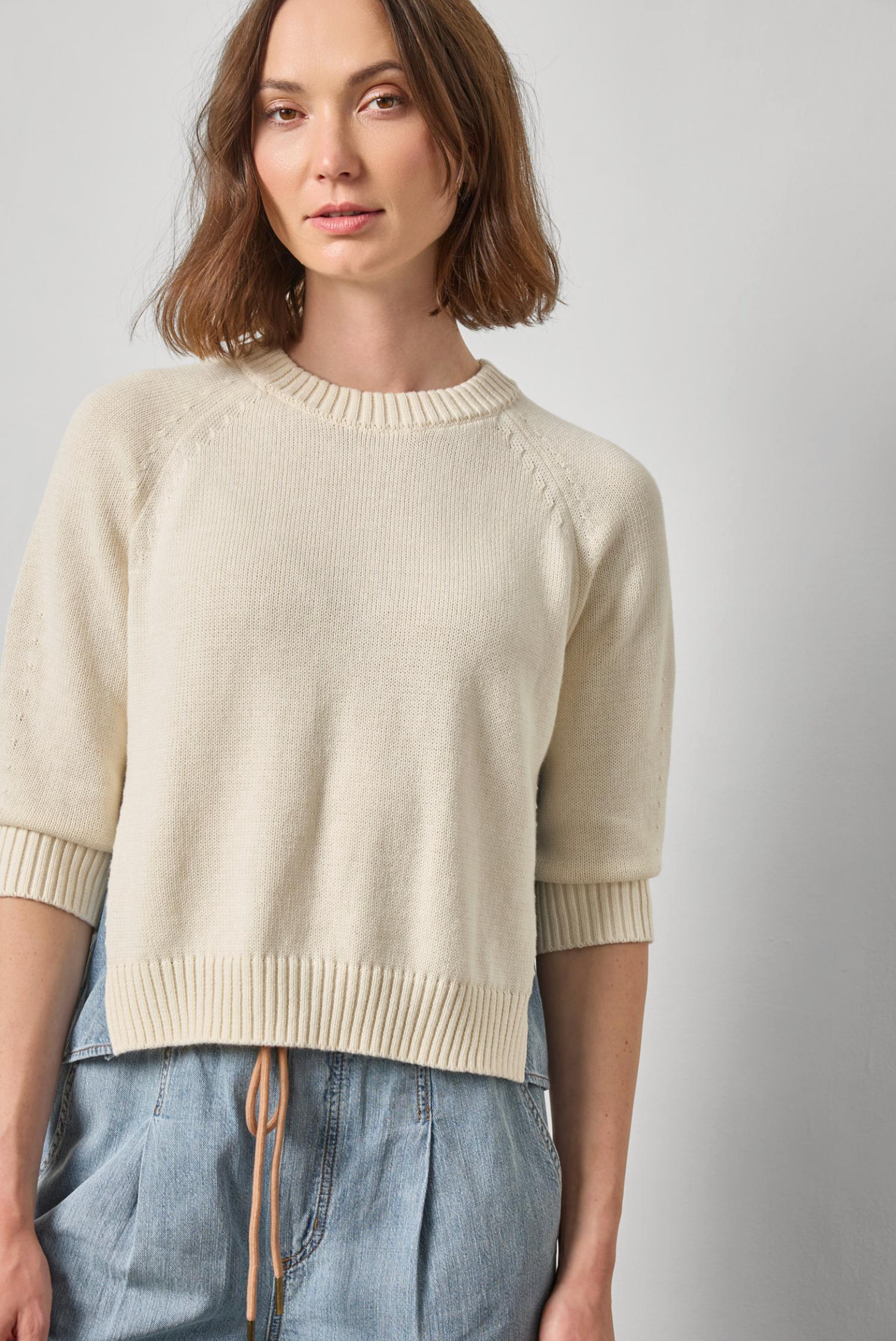DENIM ELBOW SLEEVE SWEATER