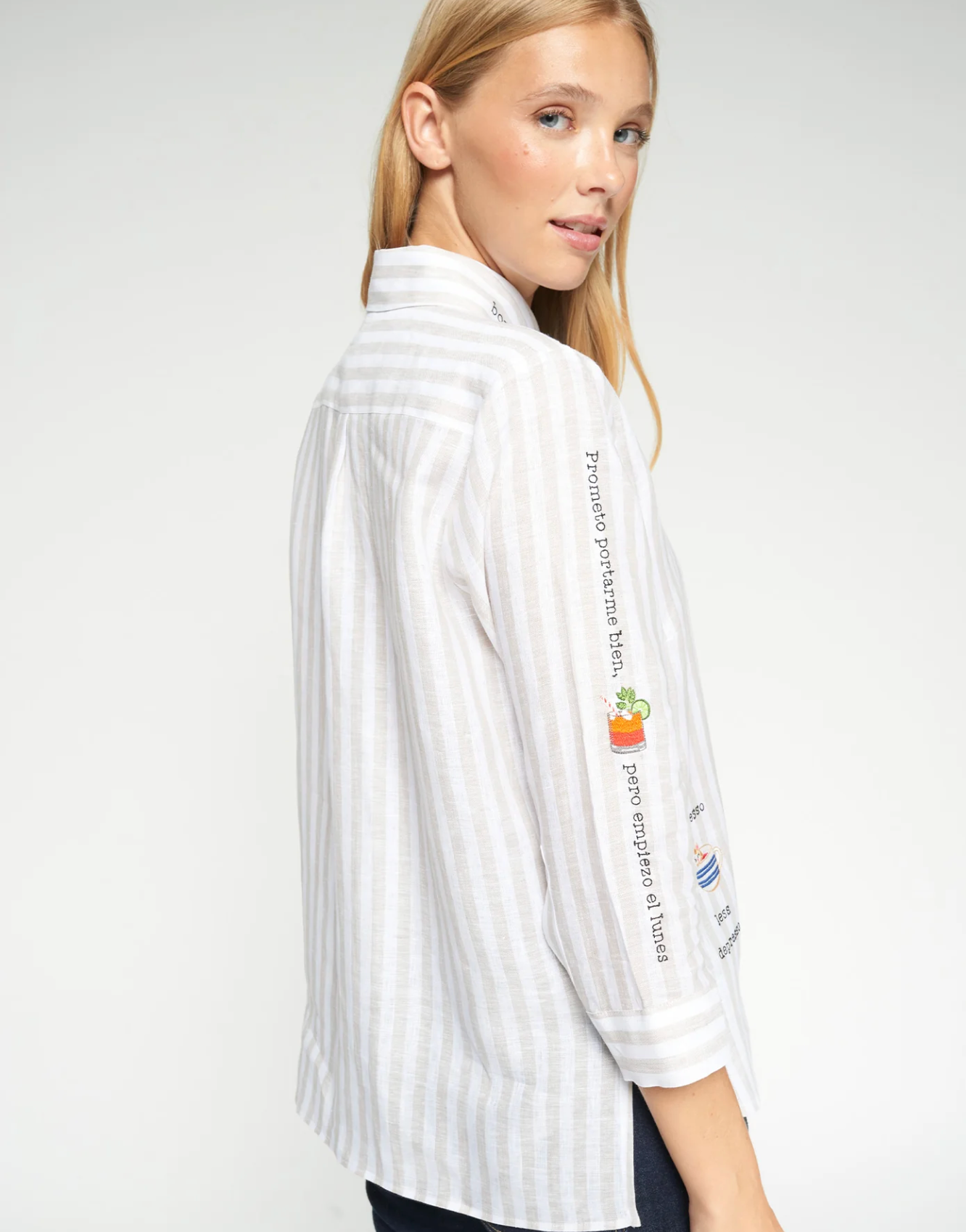 SARA STRIPED SHIRT W/ILLUSTRATIONS