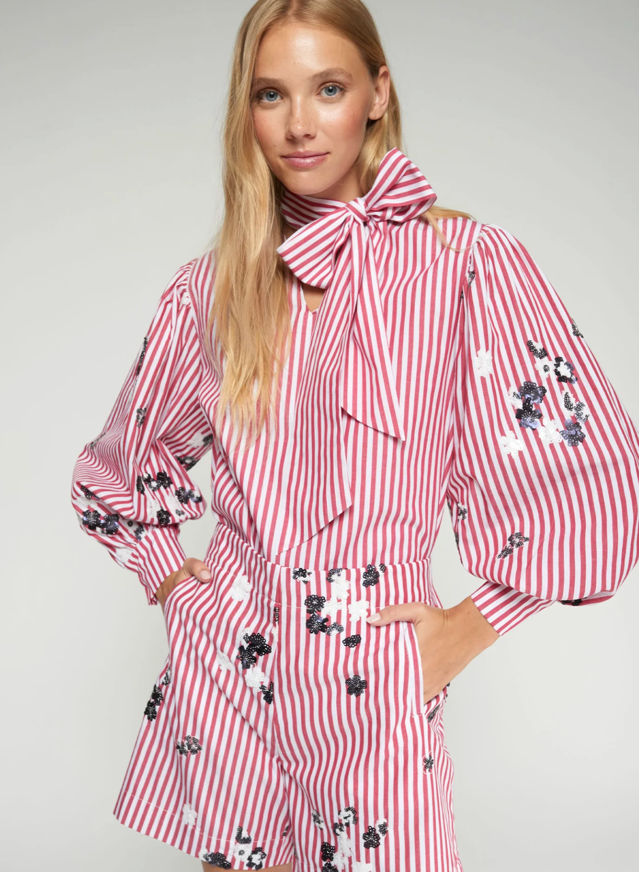 MARLENE STRIPED SHIRT W/BOW