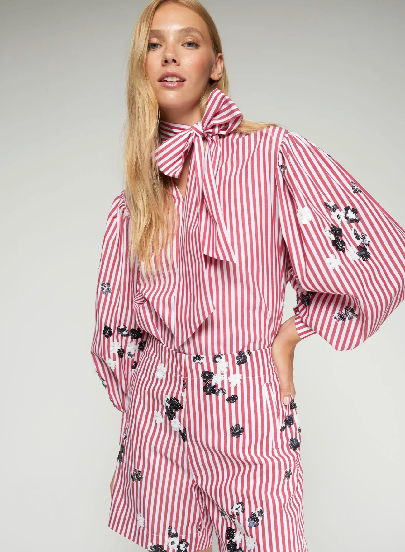 MARLENE STRIPED SHIRT W/BOW