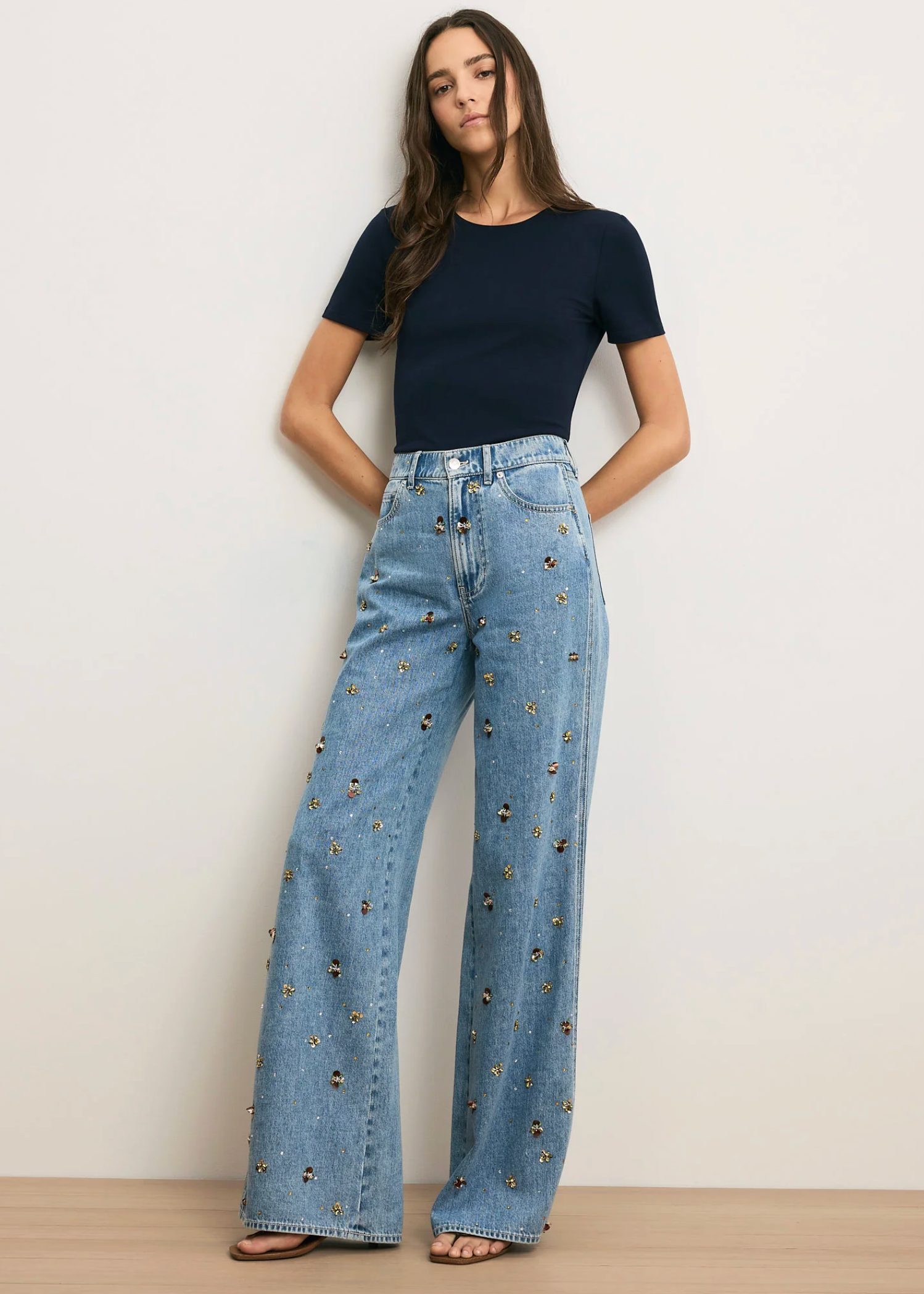 KASEY MID RISE WIDE LEG W/BEADING