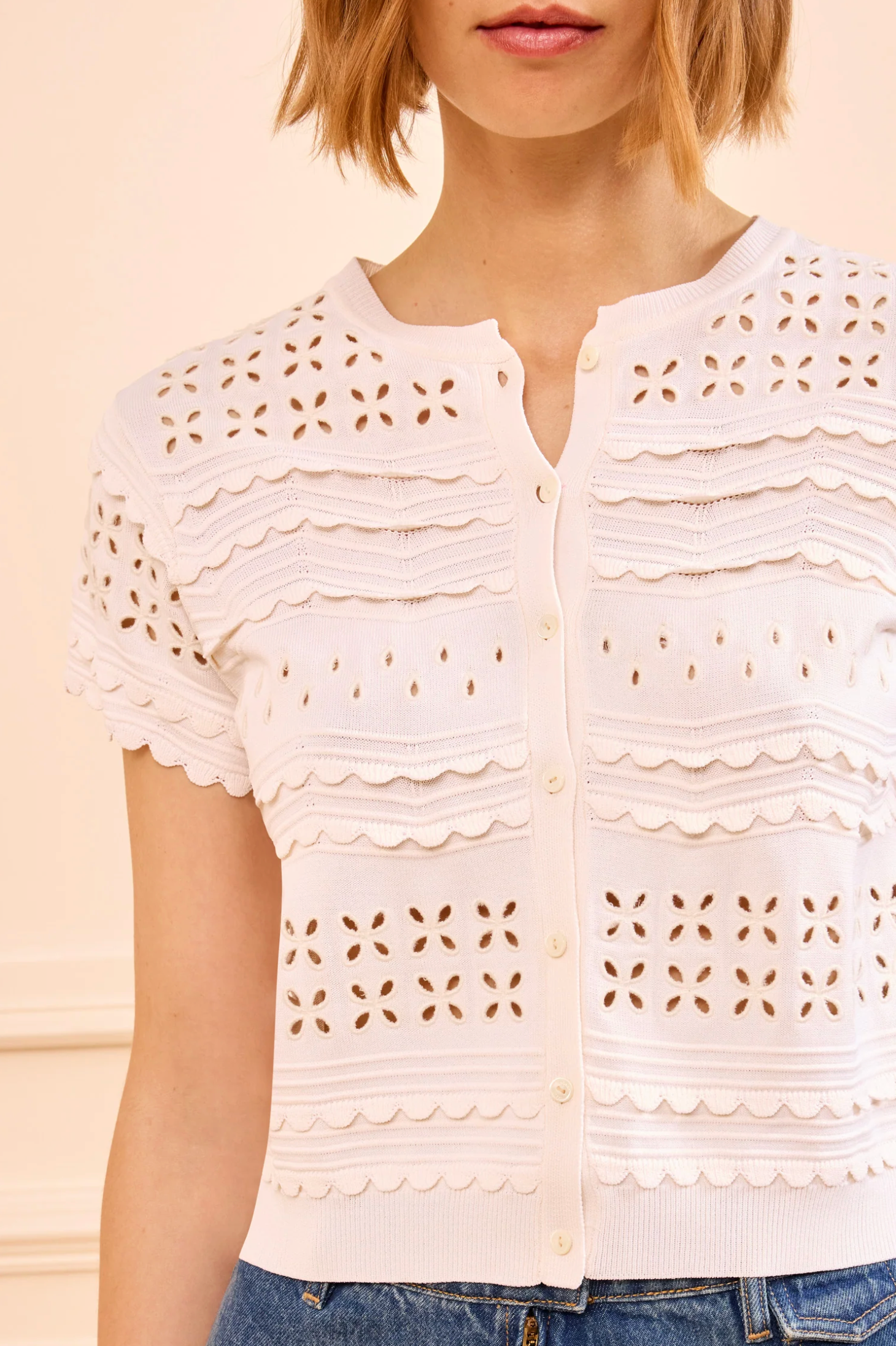 ABRIANA EYELET KNIT CARDIGAN