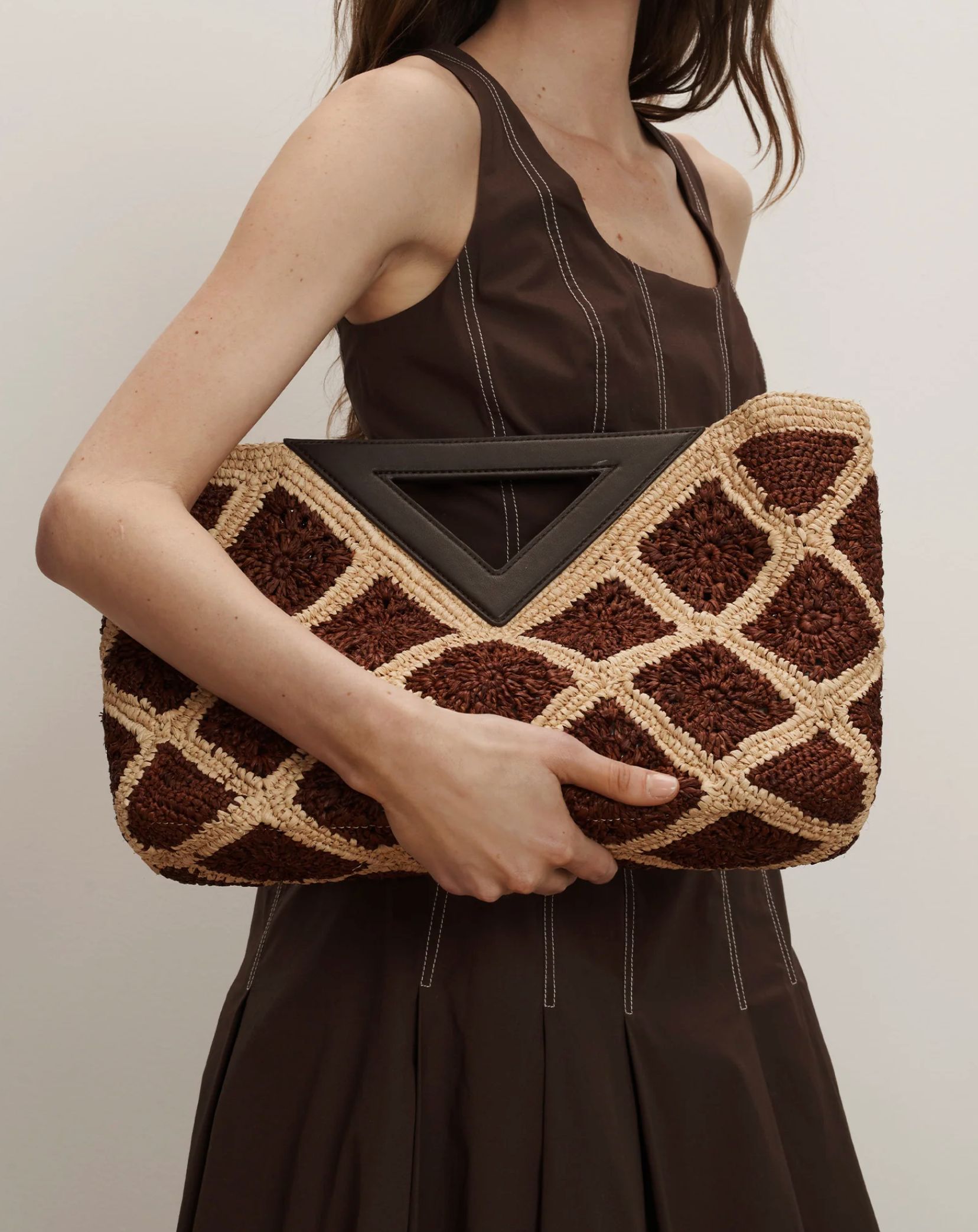 CROCHET RAFFIA VESPER BAG ESPRESSO MULTI