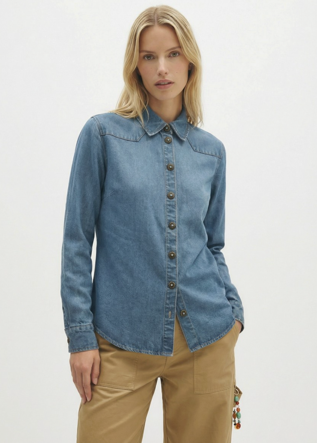 CHEMISE TENCEL BOUTONS FLEURS