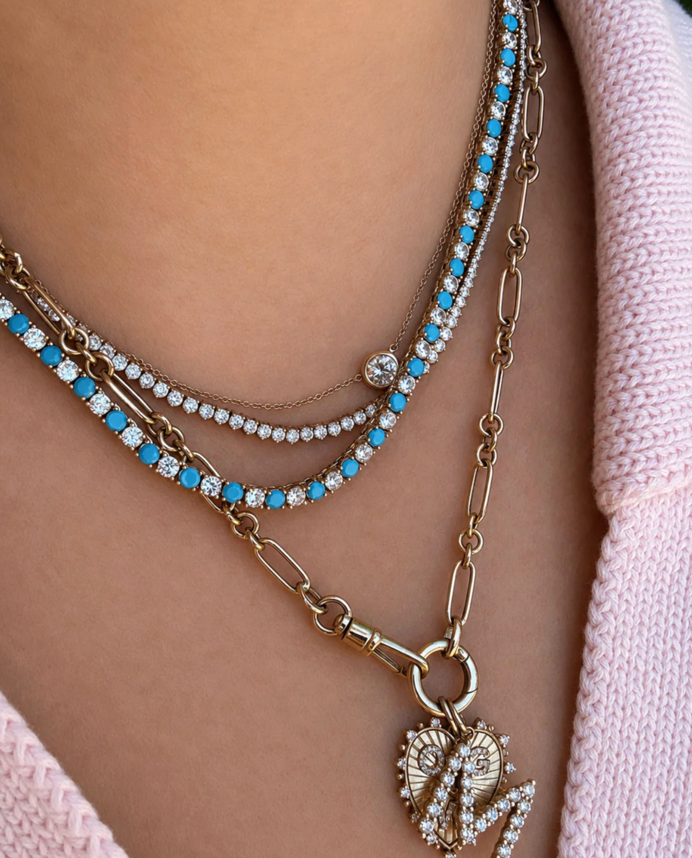 DEE ALTERNATING TURQUOISE & CZ TENNIS NECKLACE