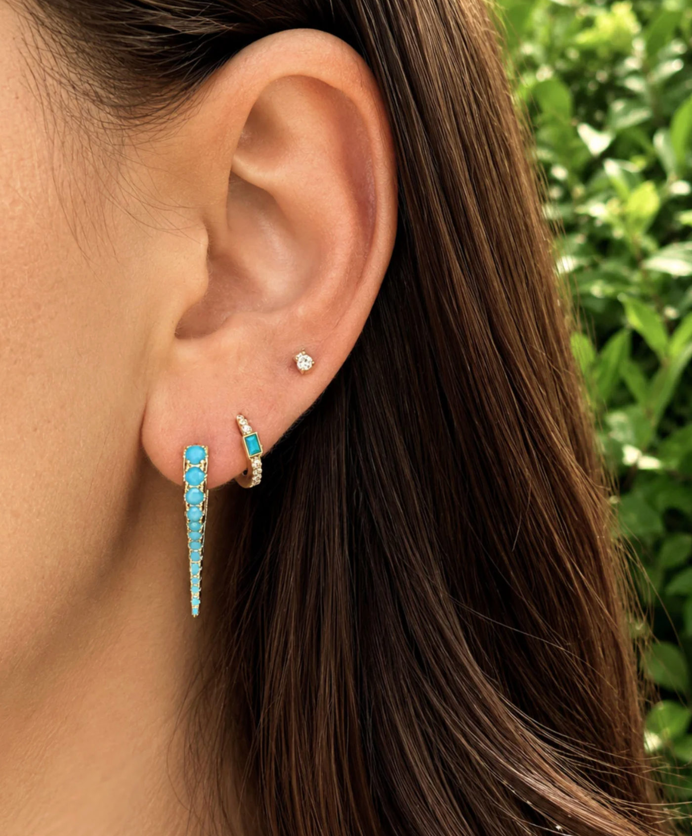 SUMMER TURQUOISE SPIKE HUGGIE EARRINGS