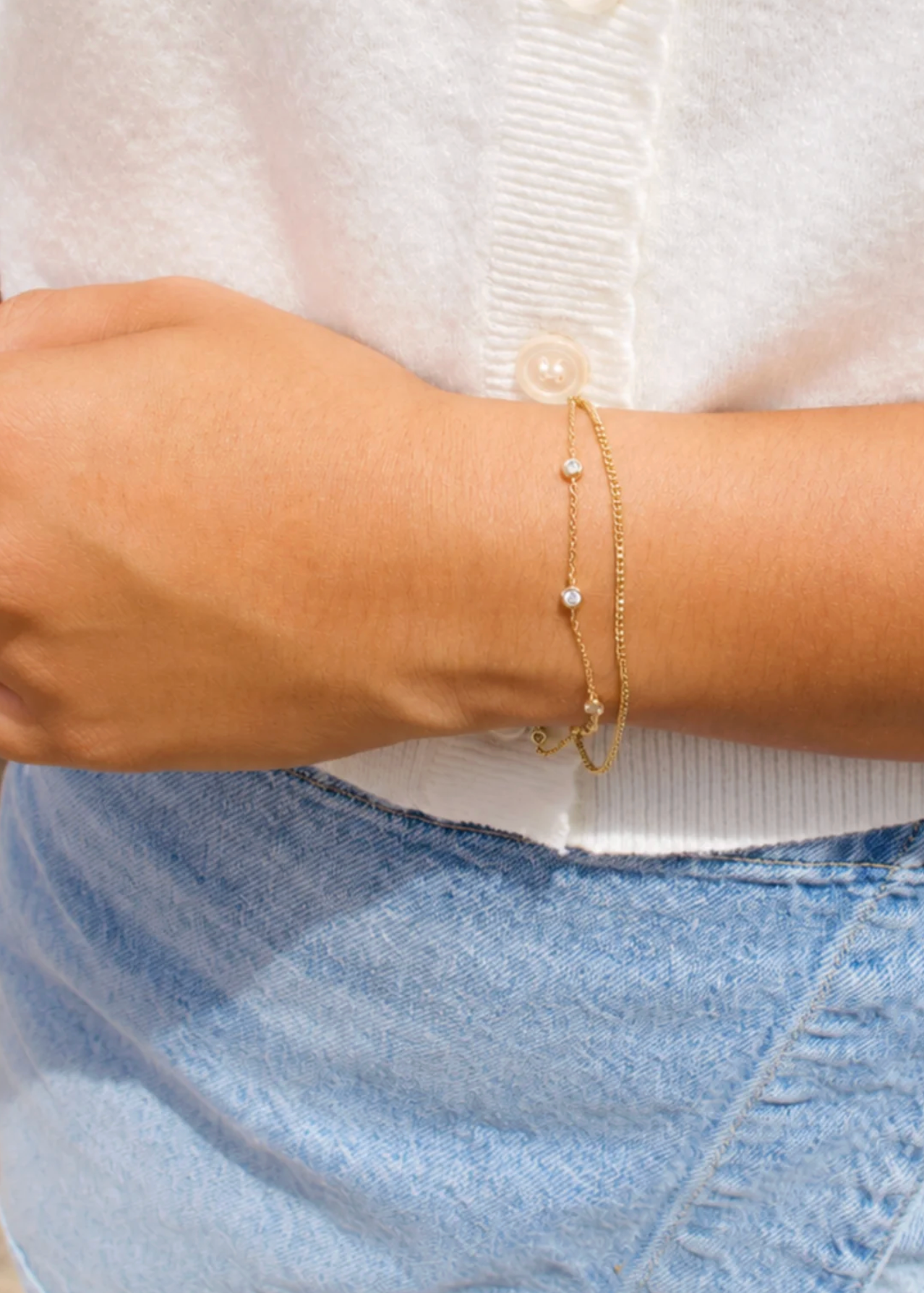 BLAIRE BEZEL CZ CHAIN BRACELET GOLD