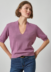 V-NECK ELBOW SLEEVE SWEATER