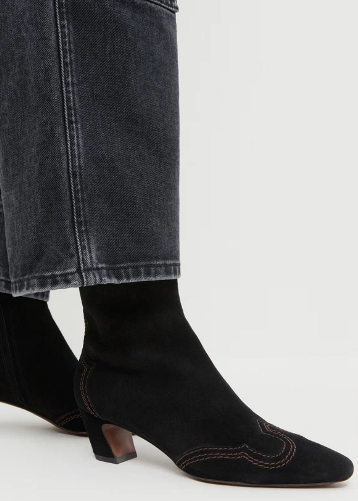 ASPEN EMBROIDERED KICKED HEEL ANKLE BOOT