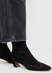 ASPEN EMBROIDERED KICKED HEEL ANKLE BOOT