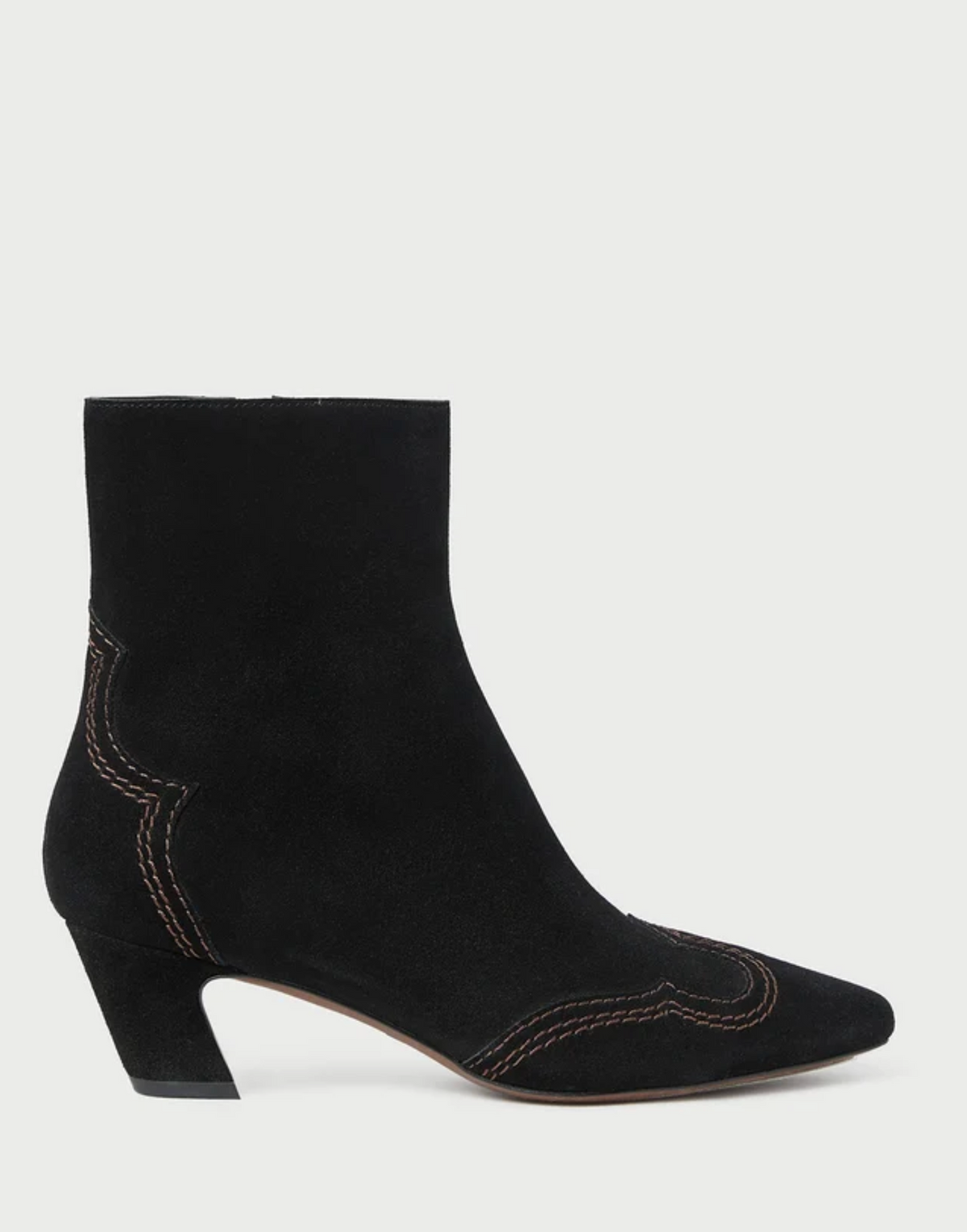 ASPEN EMBROIDERED KICKED HEEL ANKLE BOOT