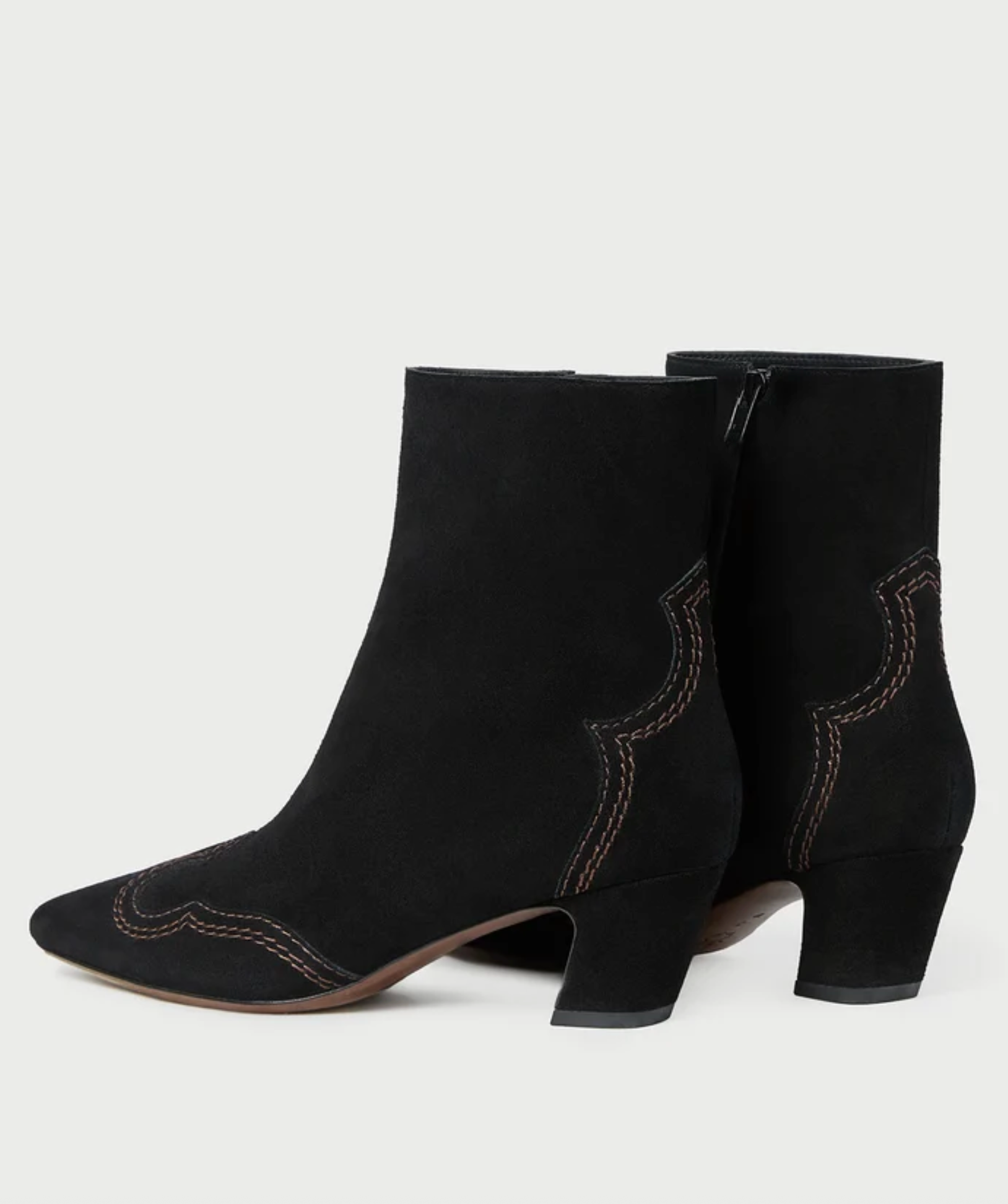 ASPEN EMBROIDERED KICKED HEEL ANKLE BOOT
