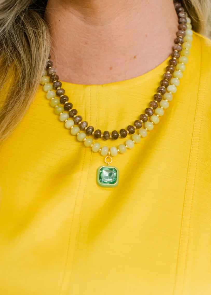 HARVEST PENDANT BEADED NECKLACE CHARTREUSE