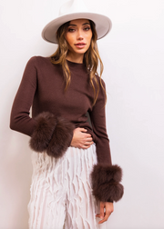 SAMARA REMOVABLE FUR CUFF WOOL SWEATER