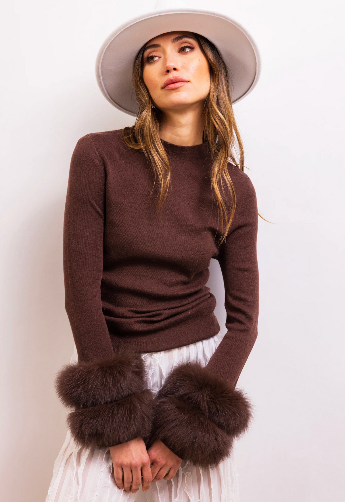 SAMARA REMOVABLE FUR CUFF WOOL SWEATER