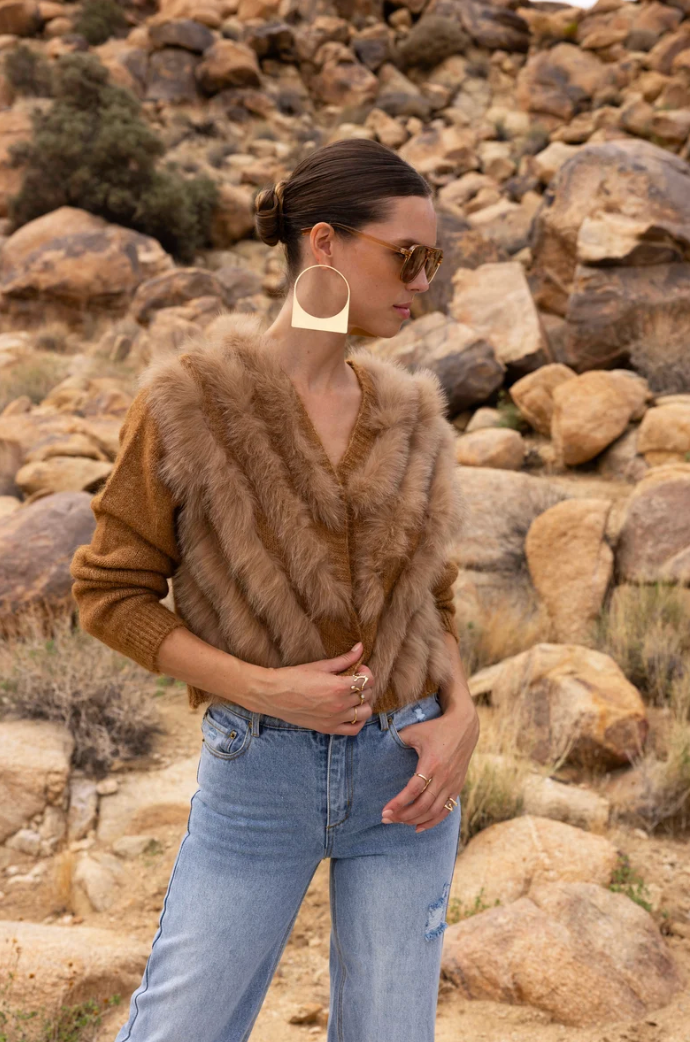 BY THE FIRESIDE GENUINE FUR & WOOL CARDIGAN