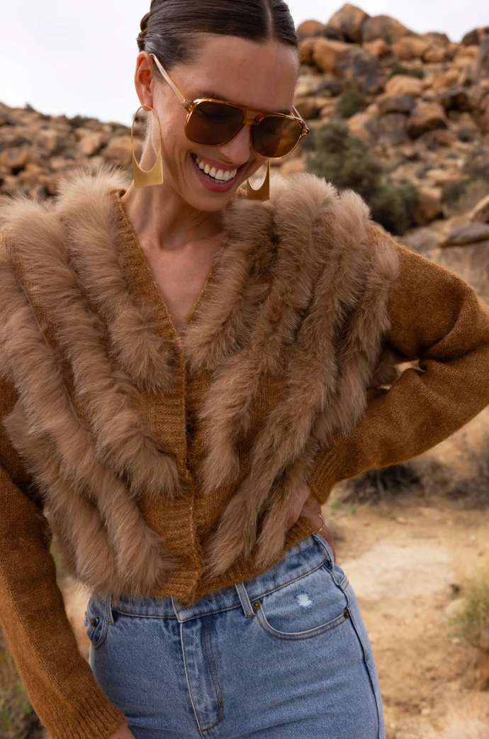 BY THE FIRESIDE GENUINE FUR & WOOL CARDIGAN