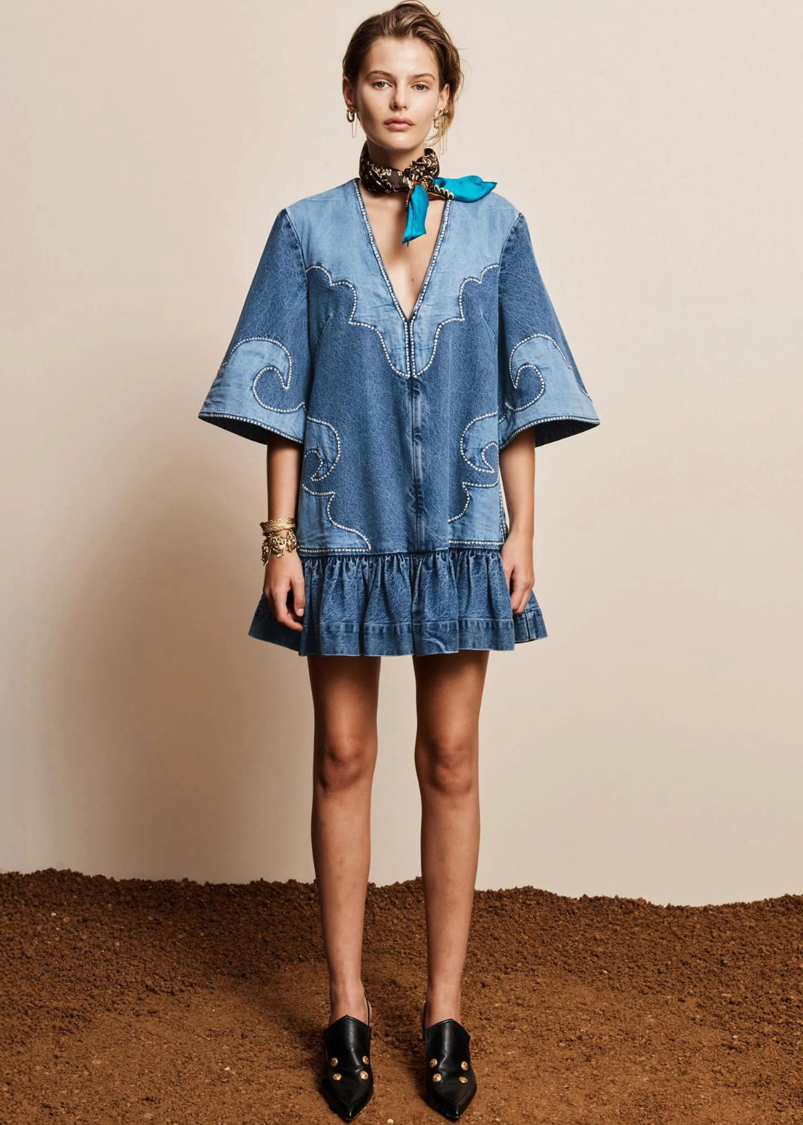 JESSE DENIM APPLIQUE MINI DRESS