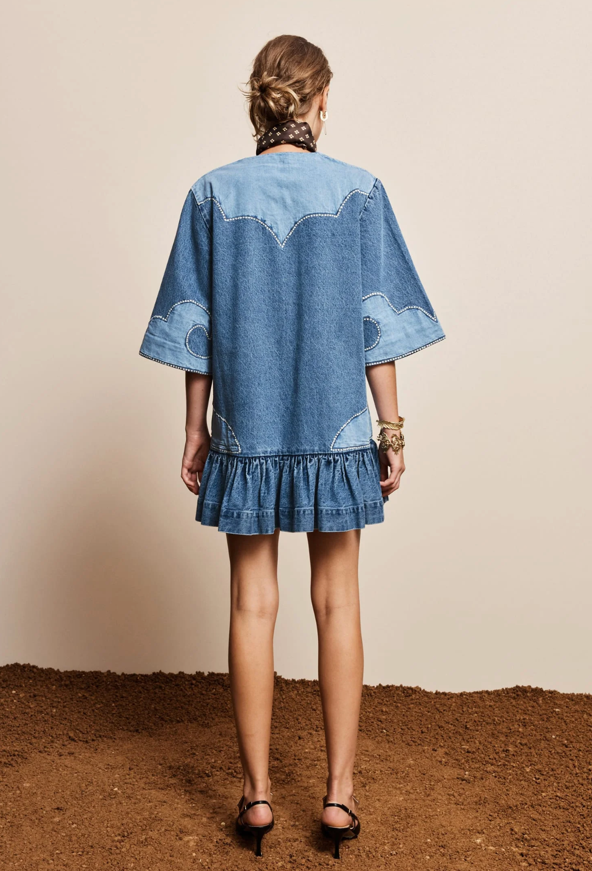 JESSE DENIM APPLIQUE MINI DRESS
