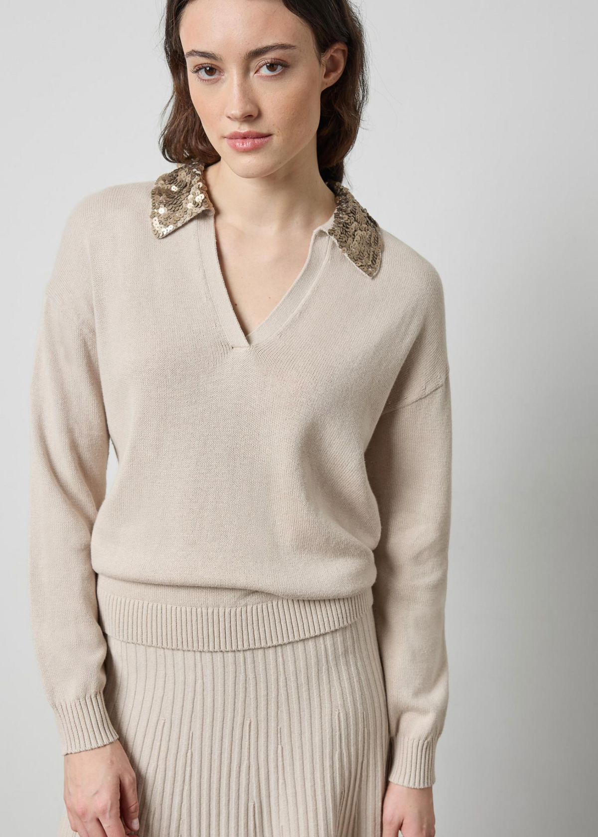 SEQUIN POLO SWEATER
