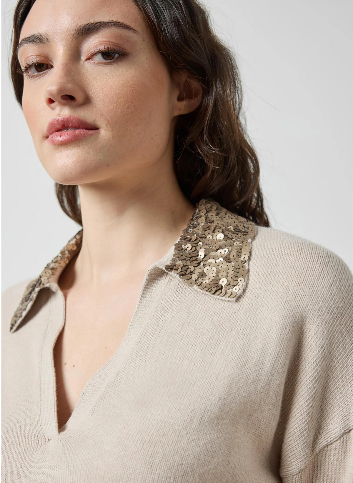 SEQUIN POLO SWEATER