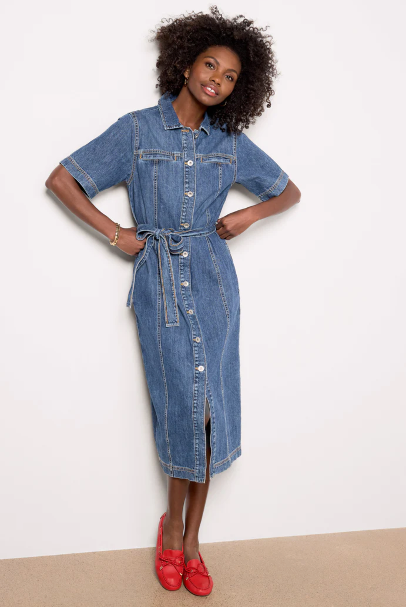 ALMA DENIM MIDI DRESS